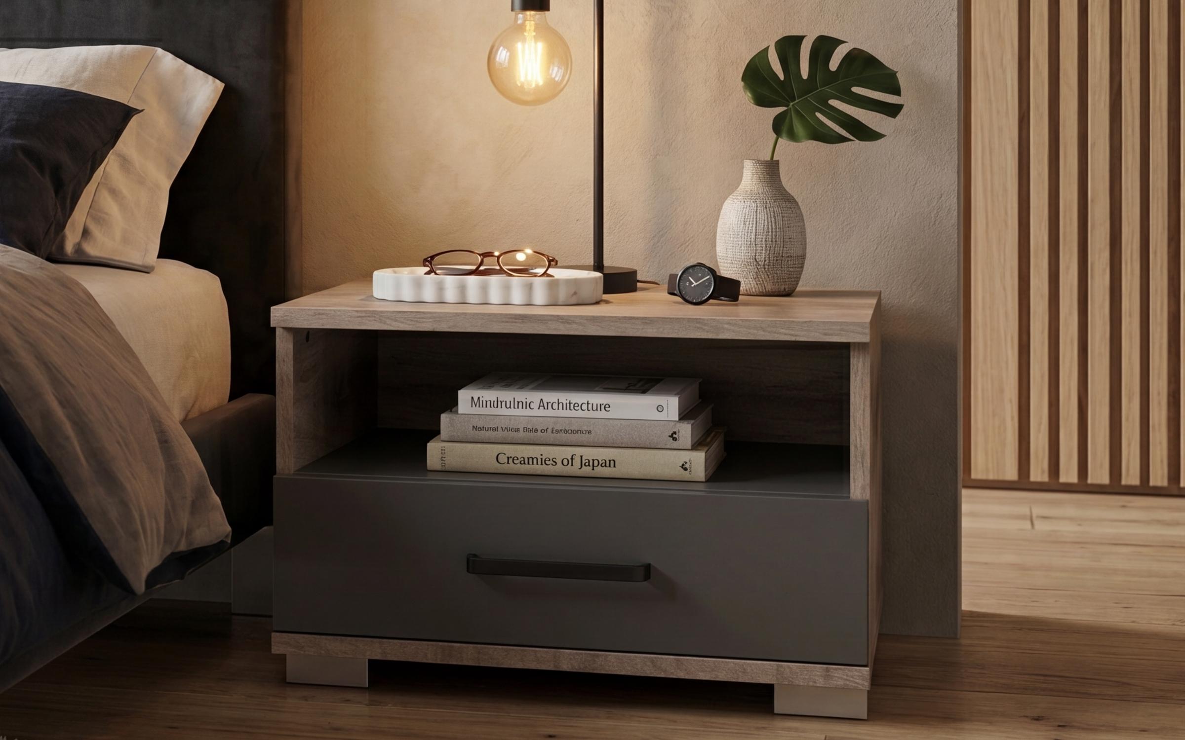 Noptiera Moreti, stejar scandinav deschis + antracit mat  1